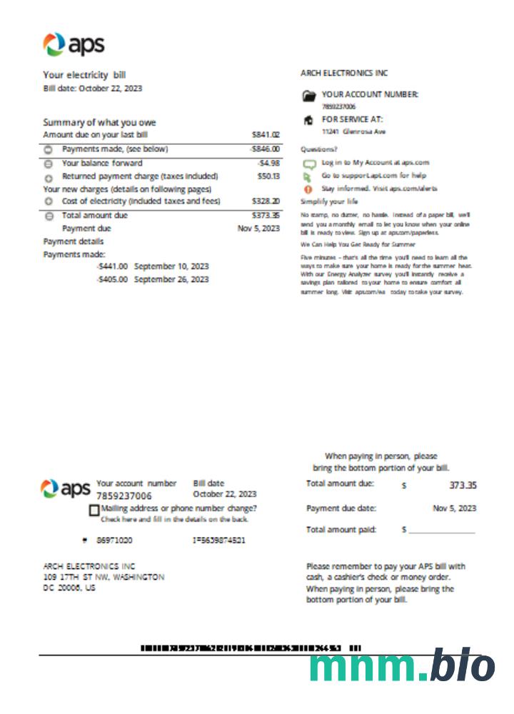 Arizona ApS electricity proof of address rachunek za usługi komunalne